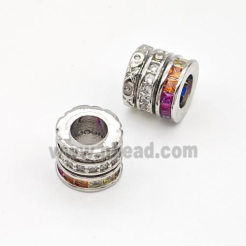 Copper Tube Beads Micro Pave Zirconia Large Hole Platinum Plated