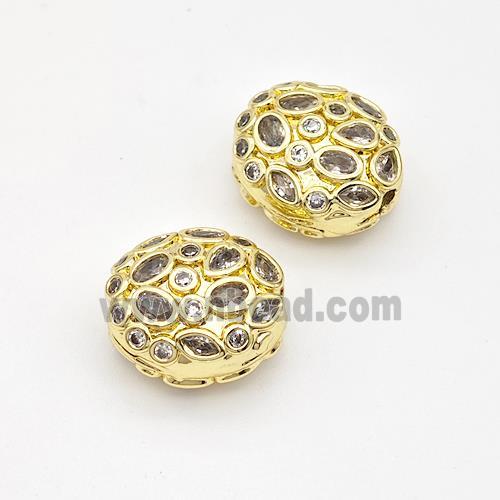 Copper Oval Beads Micro Pave Zirconia Gold Plated