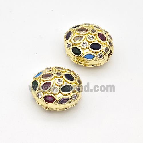 Copper Oval Beads Micro Pave Zirconia Gold Plated