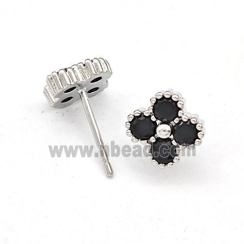 Copper Clover Stud Earring Micro Pave Zirconia Platinum Plated