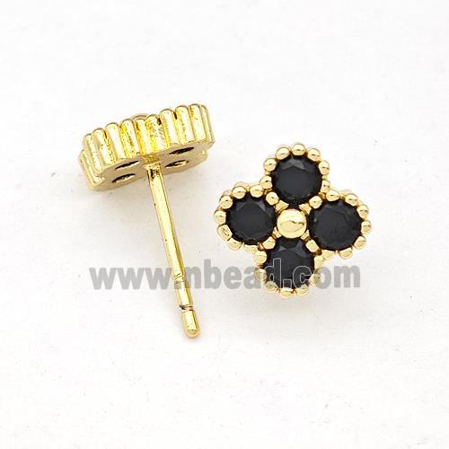 Copper Clover Stud Earring Micro Pave Zirconia Gold Plated