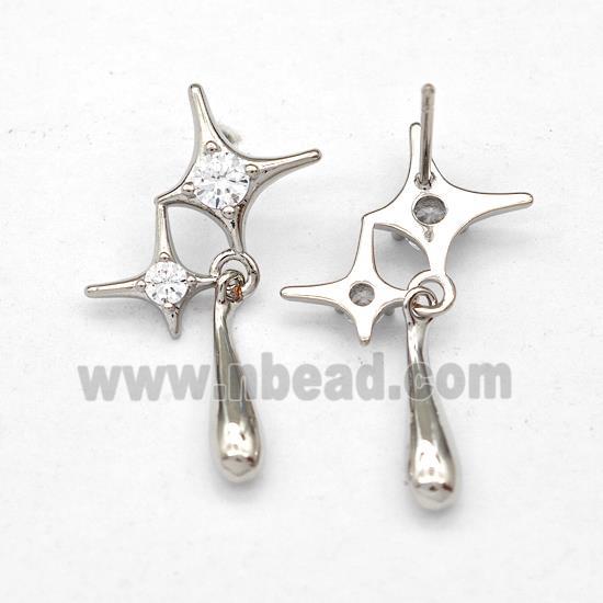 Copper Northstar Stud Earring Micro Pave Zirconia Platinum Plated