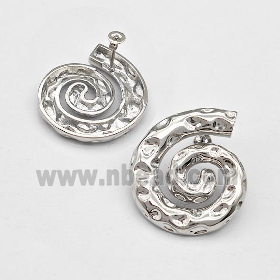 Copper Spiral Stud Earring Hammered Platinum Plated