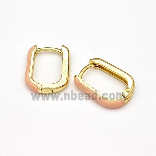 Copper Latchback Earrings Peach Enamel Gold Plated