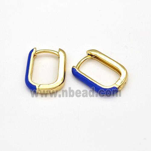 Copper Latchback Earrings Blue Enamel Gold Plated