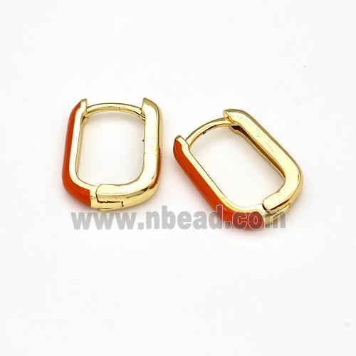 Copper Latchback Earrings Red Enamel Gold Plated