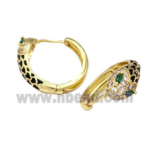 Copper Snake Hoop Earring Micro Pave Zirconia Black Enamel Gold Plated