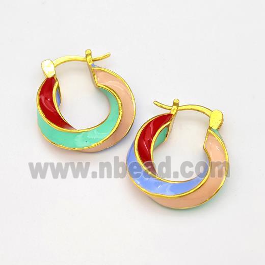 Copper Leaveback Earring Multicolor Enamel Gold Plated