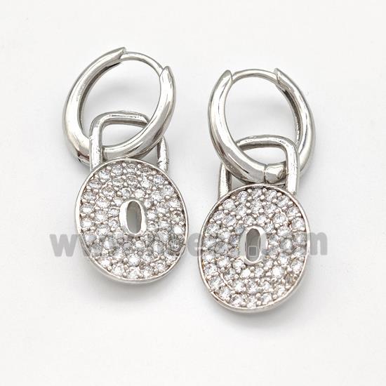 Copper Hoop Earring Padlock Pave Zirconia Platinum Plated