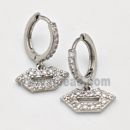 Copper Lip Hoop Earrings Pave Zirconia Platinum Plated