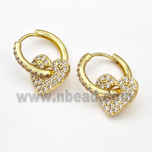 Copper Hoop Earrings Heart Pave Zirconia Gold Plated