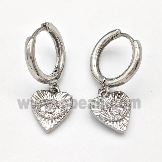 Copper Heart Hoop Earring Evil Eye Pave Zirconia Platinum Plated