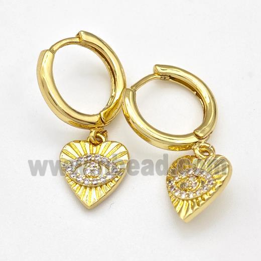 Copper Heart Hoop Earring Evil Eye Pave Zirconia Gold Plated