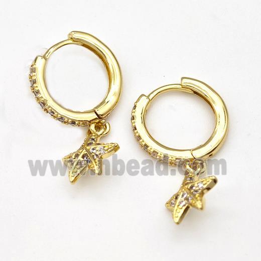 Copper Starfish Hoop Earrings Pave Zirconia Gold Plated