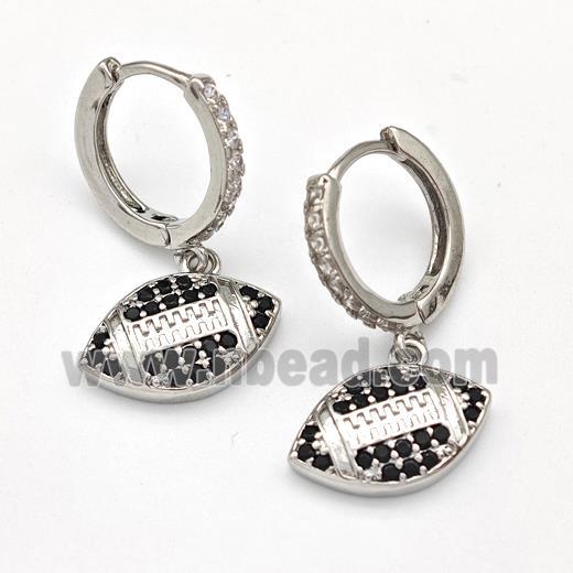 Copper Hoop Earrings American Football Pave Zirconia Sport Platinum Plated