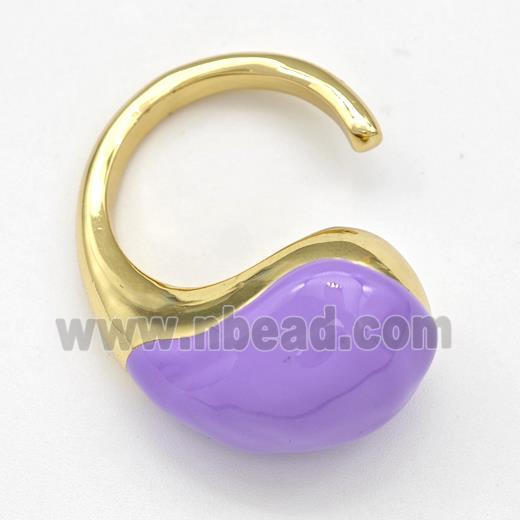 Copper Hook Earrings Hollow Purple Enamel Gold Plated