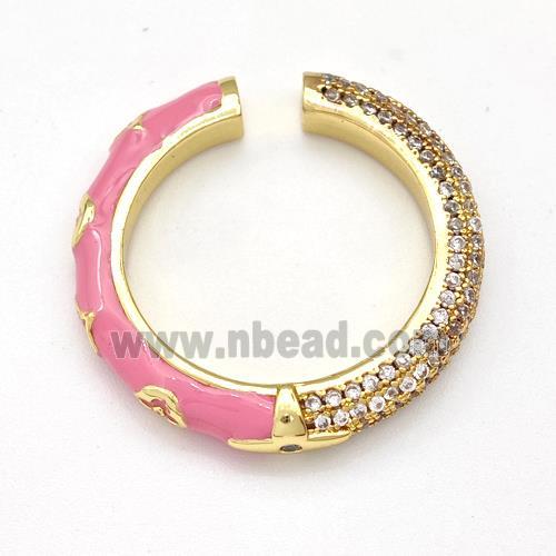 Copper Rings Micro Pave Zirconia Pink Enamel Gold Plated