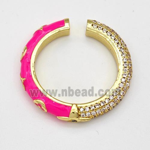 Copper Rings Micro Pave Zirconia Hotpink Enamel Gold Plated