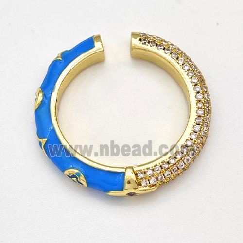 Copper Rings Micro Pave Zirconia Blue Enamel Gold Plated