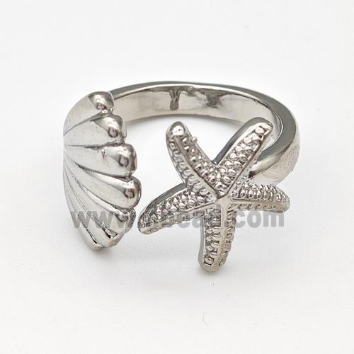 Copper Starfish Ring Scallop Shell Platinum Plated