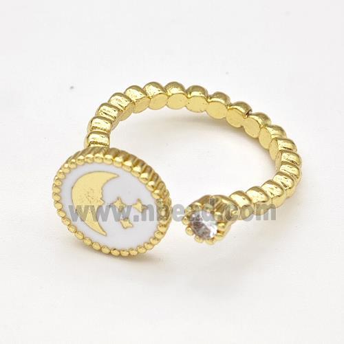 Copper Moon Rings Pave Zirconia Star White Enamel Gold Plated