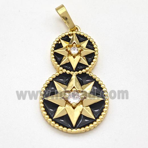 Copper NorthStar Pendant Pave Zirconia Black Enamel Circle Gold Plated