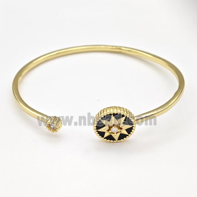 Copper Northstar Bangle Pave Zirconia Black Enamel Gold Plated