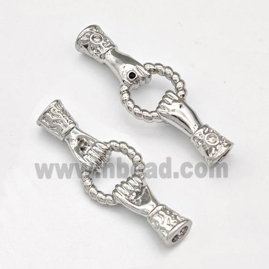 Copper Hand Connector Pave Zirconia Cord End Platinum Plated