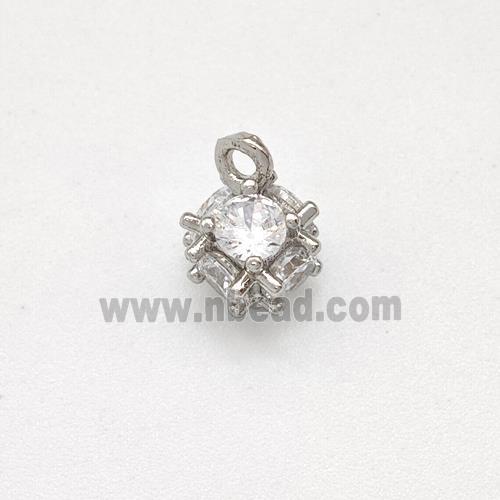 Copper Cube Pendant Pave Zirconia Platinum Plated