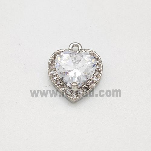 Copper Heart Pendant Micro Pave Zirconia Platinum Plated