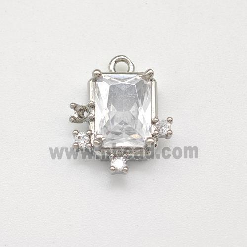 Copper Rectangle Pendant Pave Zirconia Platinum Plated