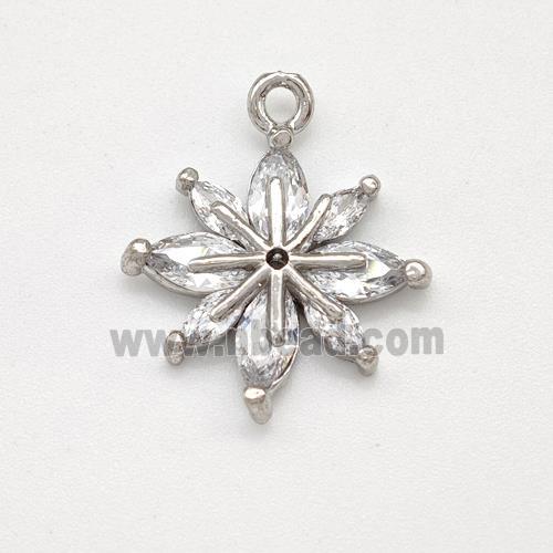 Copper Flower Pendant Pave Zirconia Platinum Plated