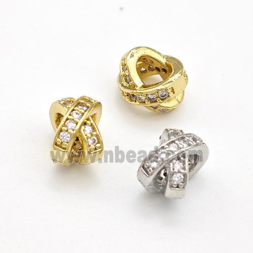 Copper Rondelle Beads Pave Zirconia Large Hole Double Mixed