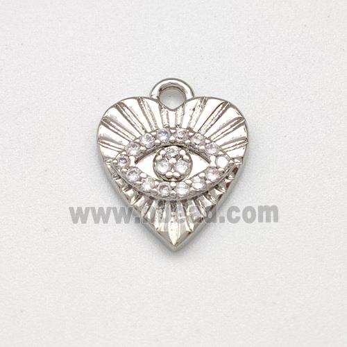 Copper Heart Pendant Evil Eye Pave Zirconia Platinum Plated