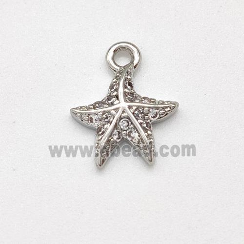 Copper Starfish Pendant Micro Pave Zirconia Platinum Plated