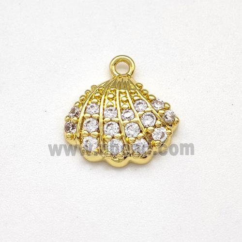 Scallop Shell Charms Copper Pendant Micro Pave Zirconia Gold Plated