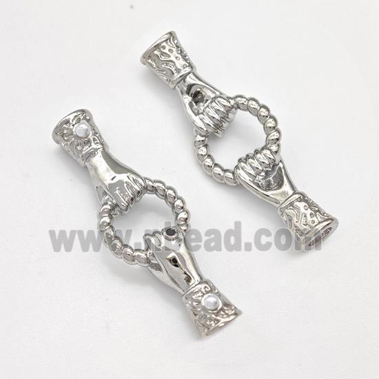 Copper Hand Connector Pave Zirconia Pearlized Resin Cord End Platinum Plated