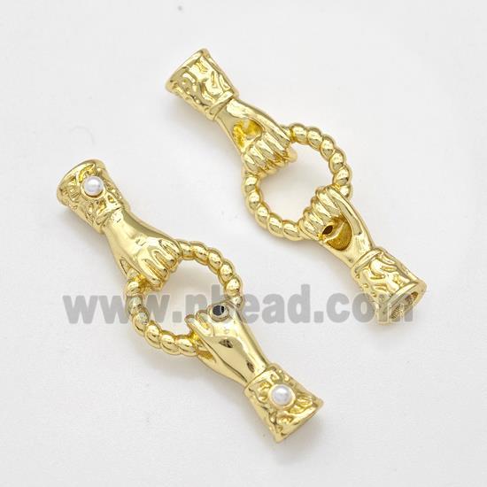 Copper Hand Connector Pave Zirconia Pearlized Resin Cord End Gold Plated