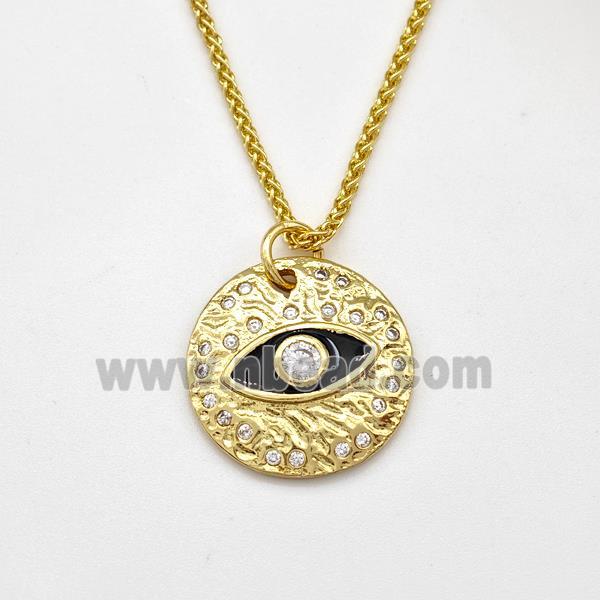 Copper Evil Eye Necklace Pave Zirconia Black Enamel Gold Plated