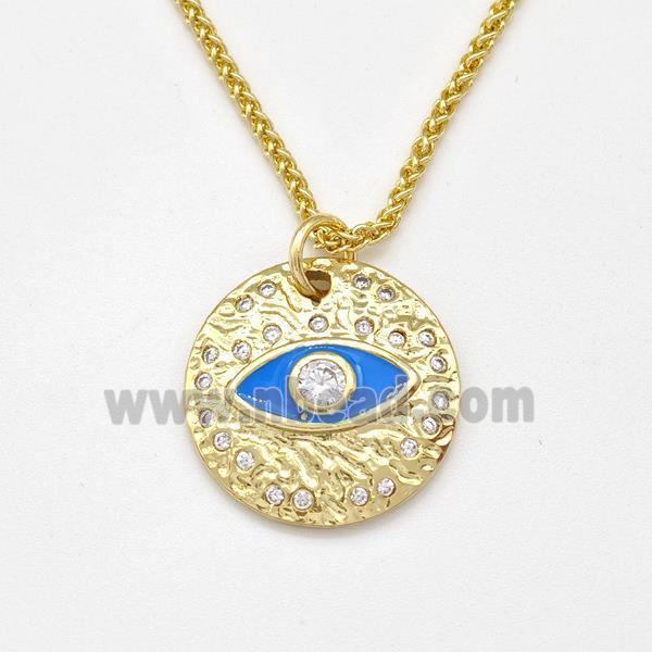 Copper Evil Eye Necklace Pave Zirconia Blue Enamel Gold Plated