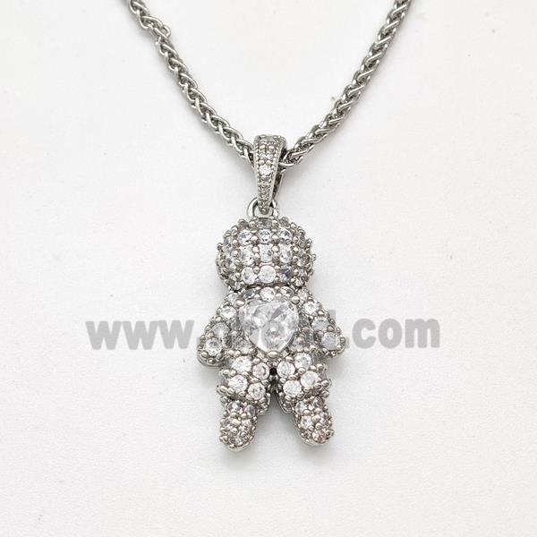 Copper Boy Kids Necklace Pave Zirconia Platinum Plated