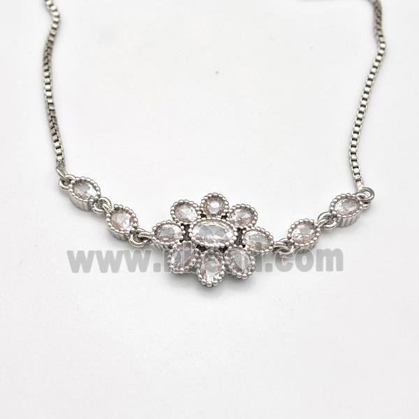 Copper Flower Necklace Pave Zirconia Platinum Plated