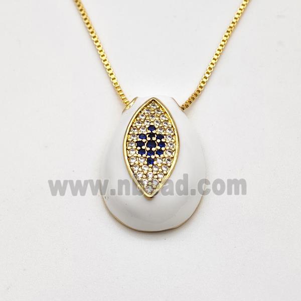 Copper Evil Eye Necklace Pave Zirconia White Enamel Teardrop Gold Plated