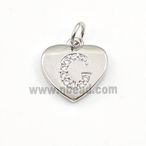 Copper Heart Pendant Pave Zirconia Letter-C Platinum Plated