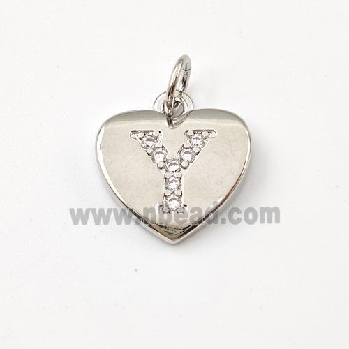 Copper Heart Pendant Pave Zirconia Letter-Y Platinum Plated