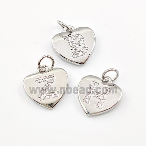 Copper Heart Pendant Pave Zirconia Mix Letters Alphabet Platinum Plated