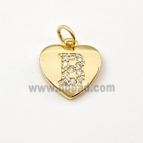 Copper Heart Pendant Pave Zirconia Letter-B Gold Plated