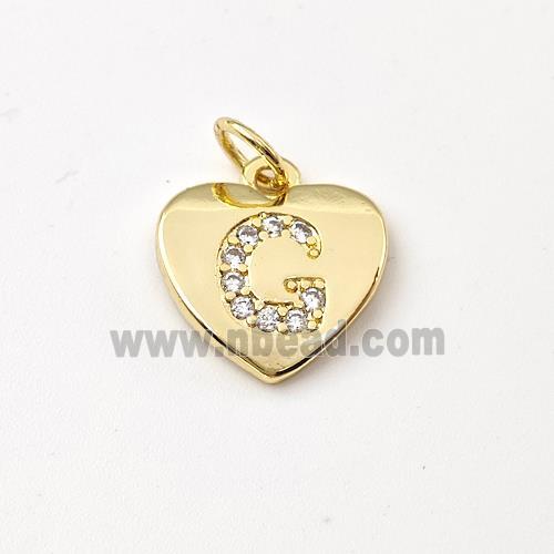 Copper Heart Pendant Pave Zirconia Letter-G Gold Plated