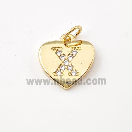 Copper Heart Pendant Pave Zirconia Letter-X Gold Plated