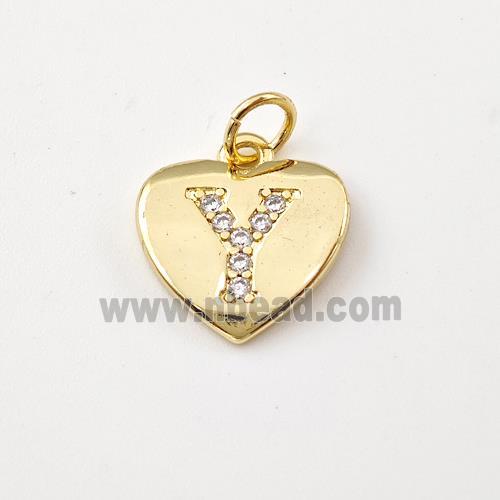 Copper Heart Pendant Pave Zirconia Letter-Y Gold Plated